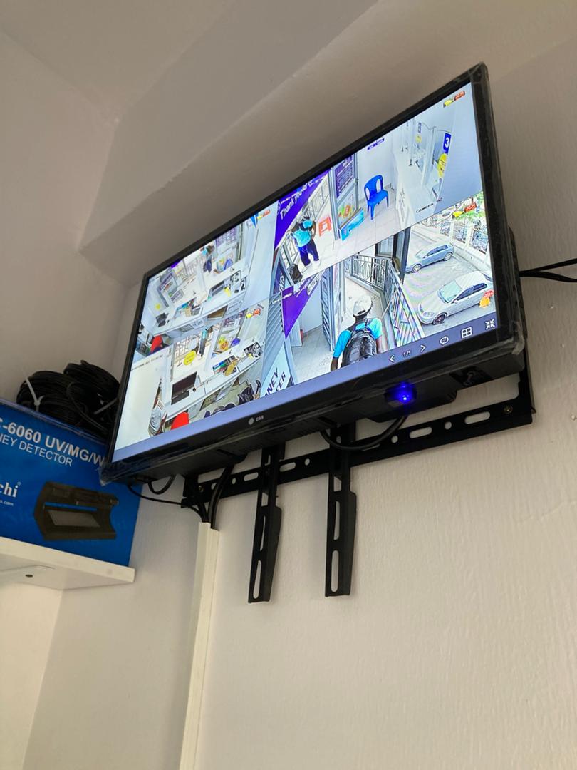 CCTV monitor showing live camera feeds