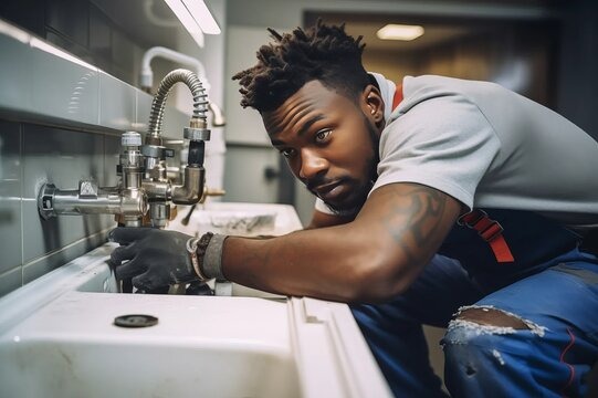 Plumber fixing sink faucet